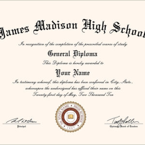 Fake James Madison High School diploma